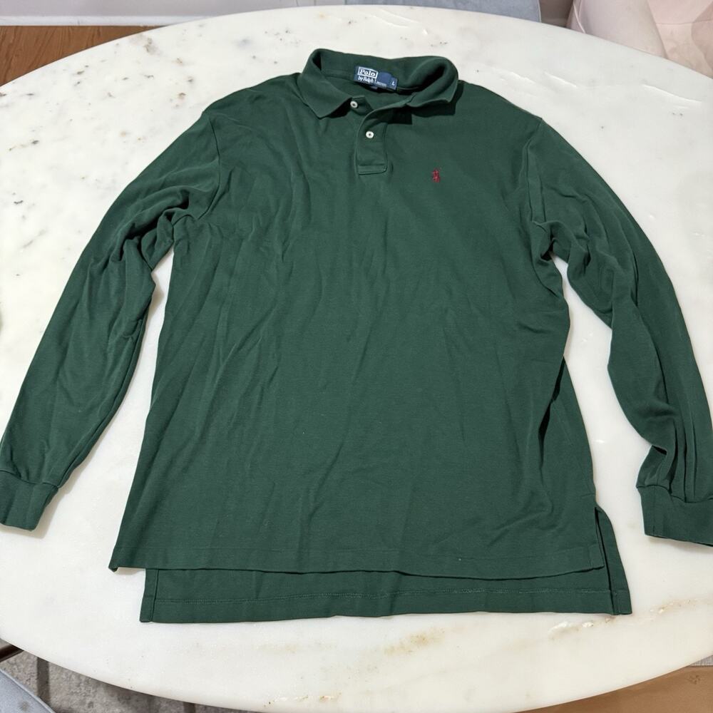 VTG Polo By Ralph Lauren Men’s L Long Sleeve Polo Shirt Green Made In Sri Lanka
